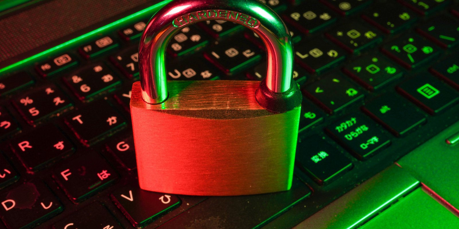 Laptop keyboard with a padlock representing ransomware protection
