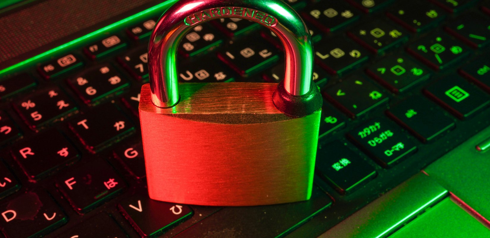 Laptop keyboard with a padlock representing ransomware protection