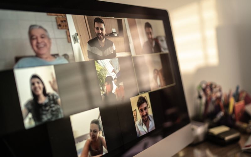 Business team members in a Microsoft Teams video meeting